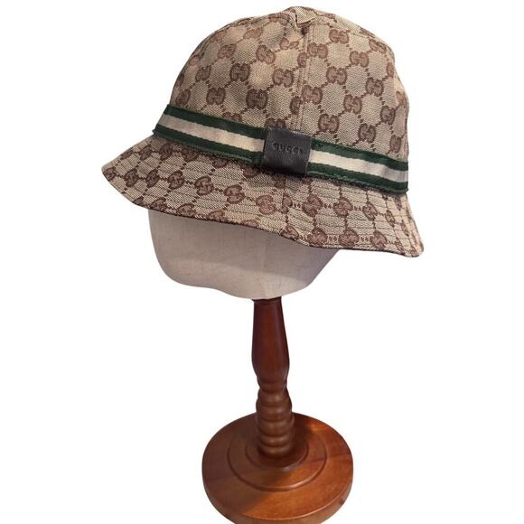 Gucci Monogram Bucket hat with Green White Trim Large Authentic CoA - Picture 2 of 10